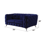 Atronia Luxe Deco Blue Velvet Sofa Loveseat 72L