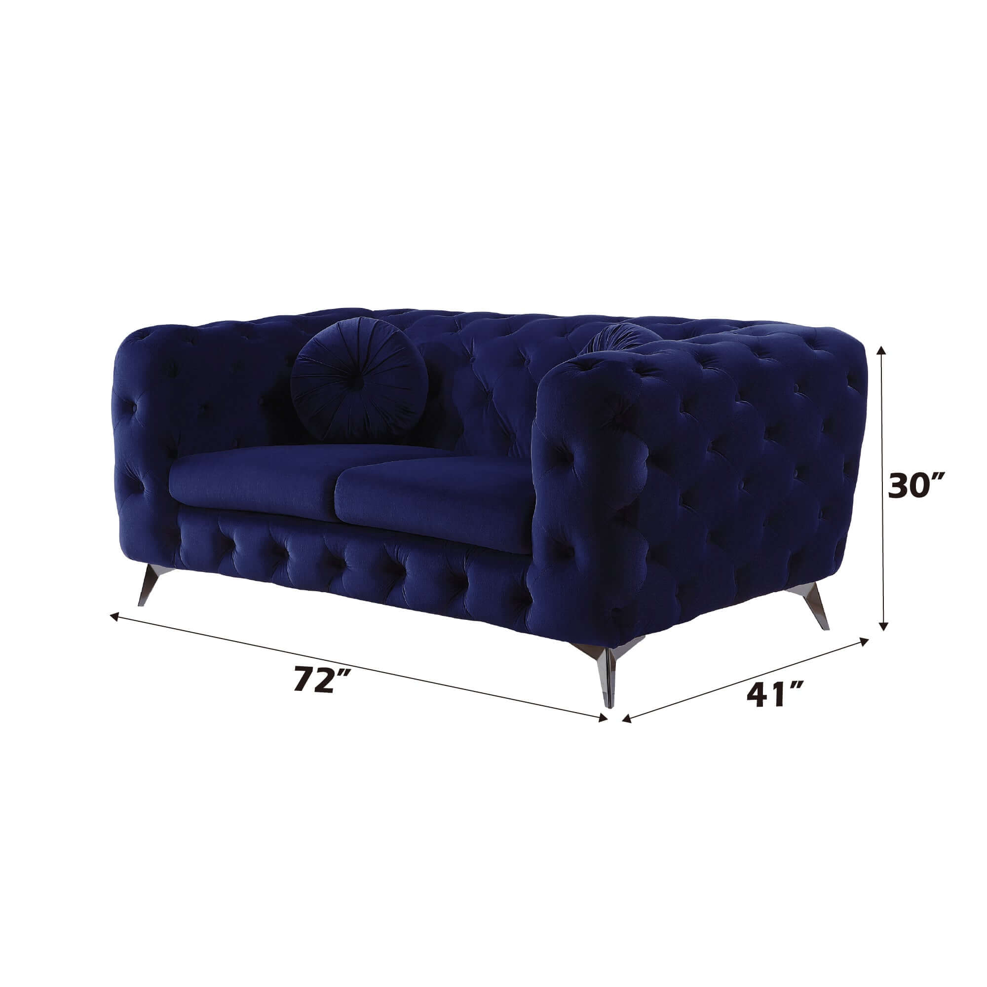 Atronia Luxe Deco Blue Velvet Sofa Loveseat 72L