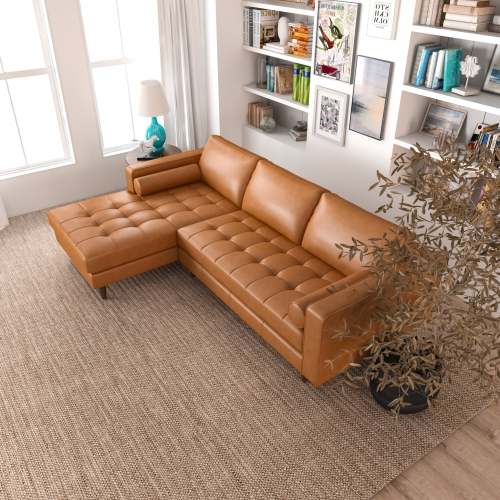 Anthony MCM Tufted Leather Chaise Sofa Sectional 101