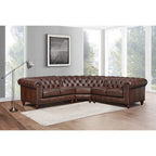 English Chesterfield Tufted Leather Symmetrical Corner Sectional 108'
