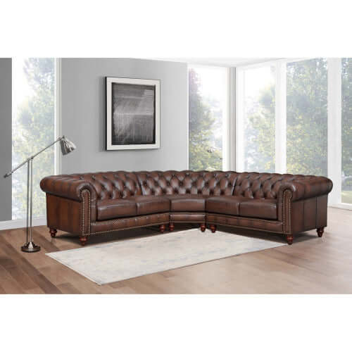 English Chesterfield Tufted Leather Symmetrical Corner Sectional 108'