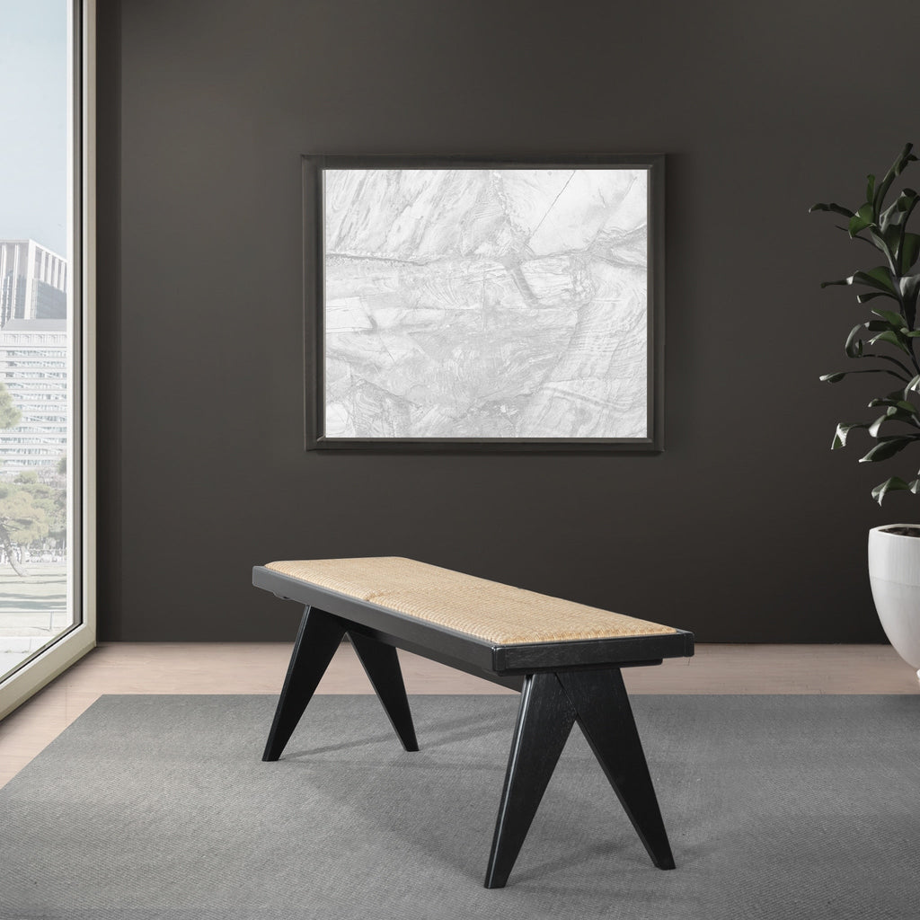 Keira Black Solid Wood and Rattan Bench 51'