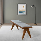 Keira MCM Solid Wood Gray Fabric Upholstered Bench 51'
