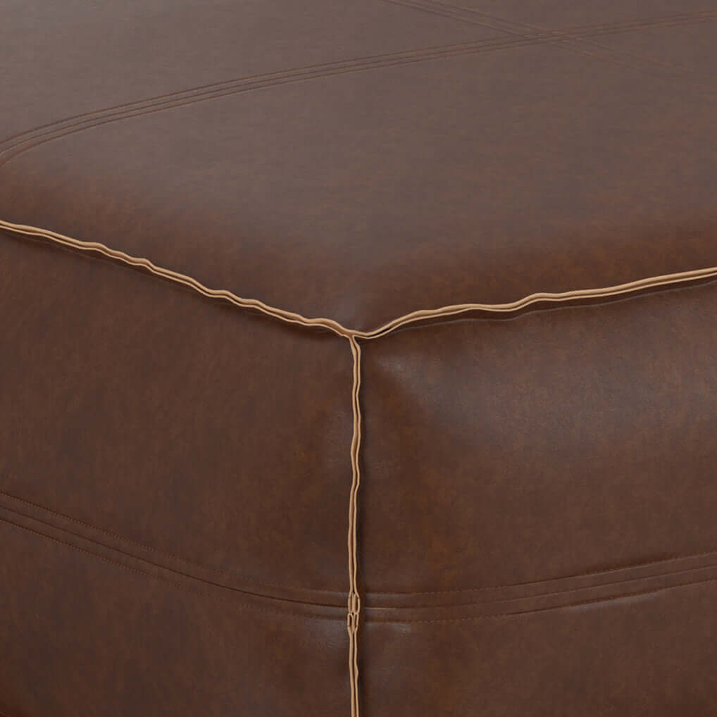 Brody Large Square Brown Faux Leather Ottoman 36W (2 Colors)