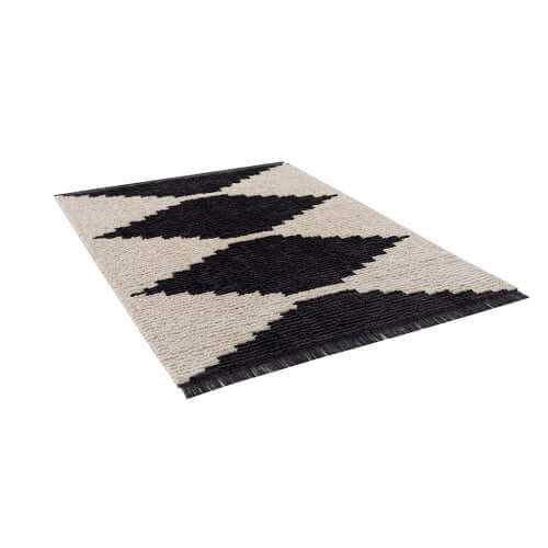 Black and Ivory Modern Diamond Design Area Rug (6' x 9')