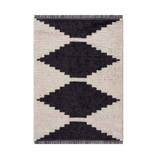 Black and Ivory Modern Diamond Design Area Rug (6' x 9')