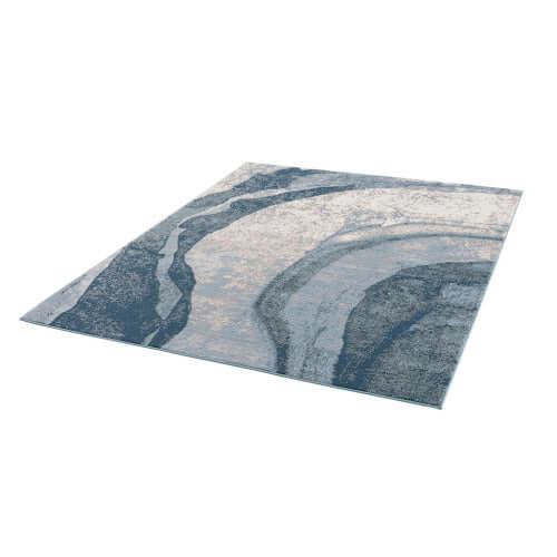 Blue Abstract Wave Poly Fiber Area Rug (2 Sizes Med-Large)