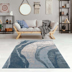 Blue Abstract Wave Poly Fiber Area Rug (2 Sizes Med-Large)