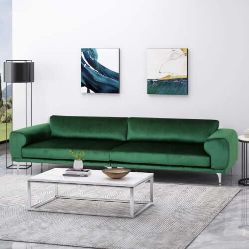 Emerald Green Velvet Deco Modular 2-Piece Sofa 111W