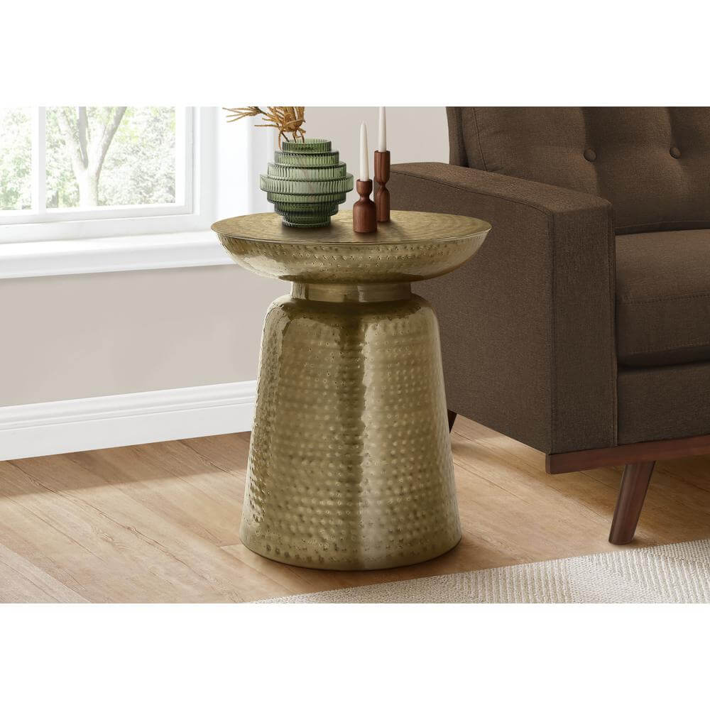 Hammered Metal Round Drum Accent End Table 20 (4 Colors)