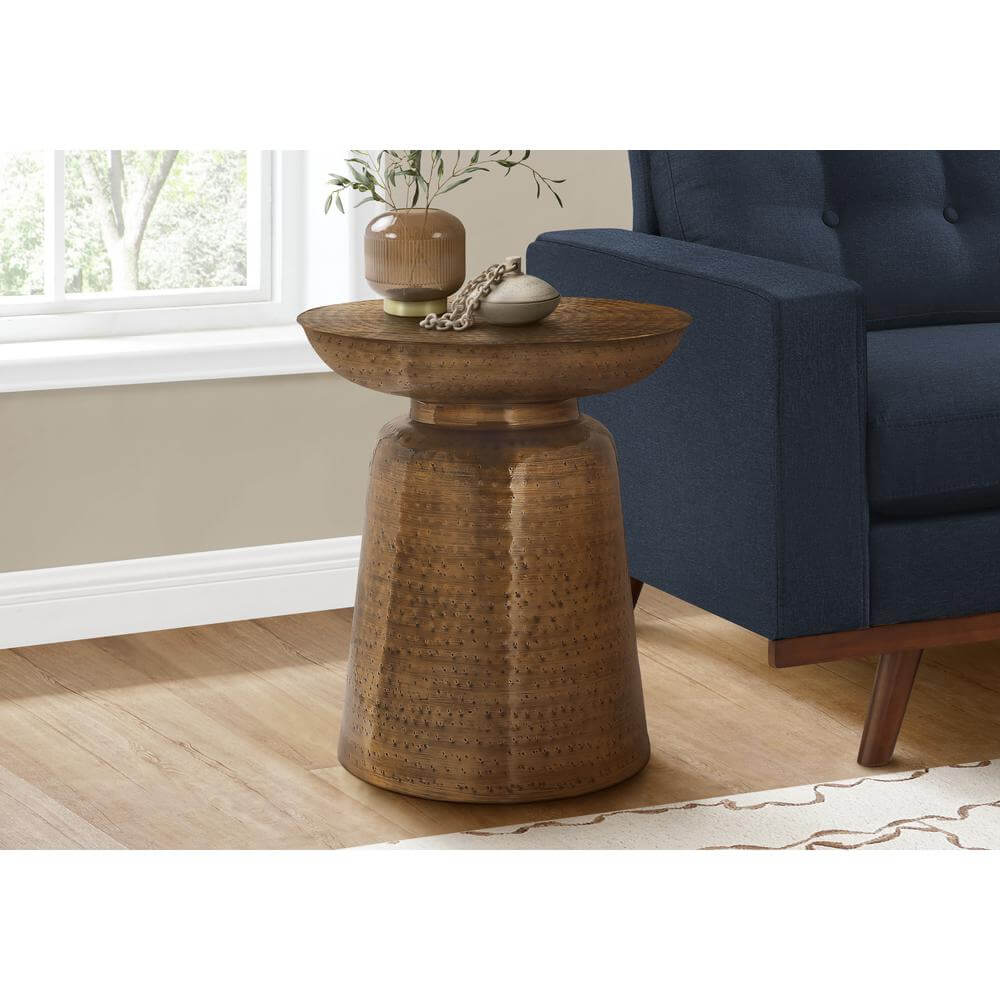 Hammered Metal Round Drum Accent End Table 20 (4 Colors)