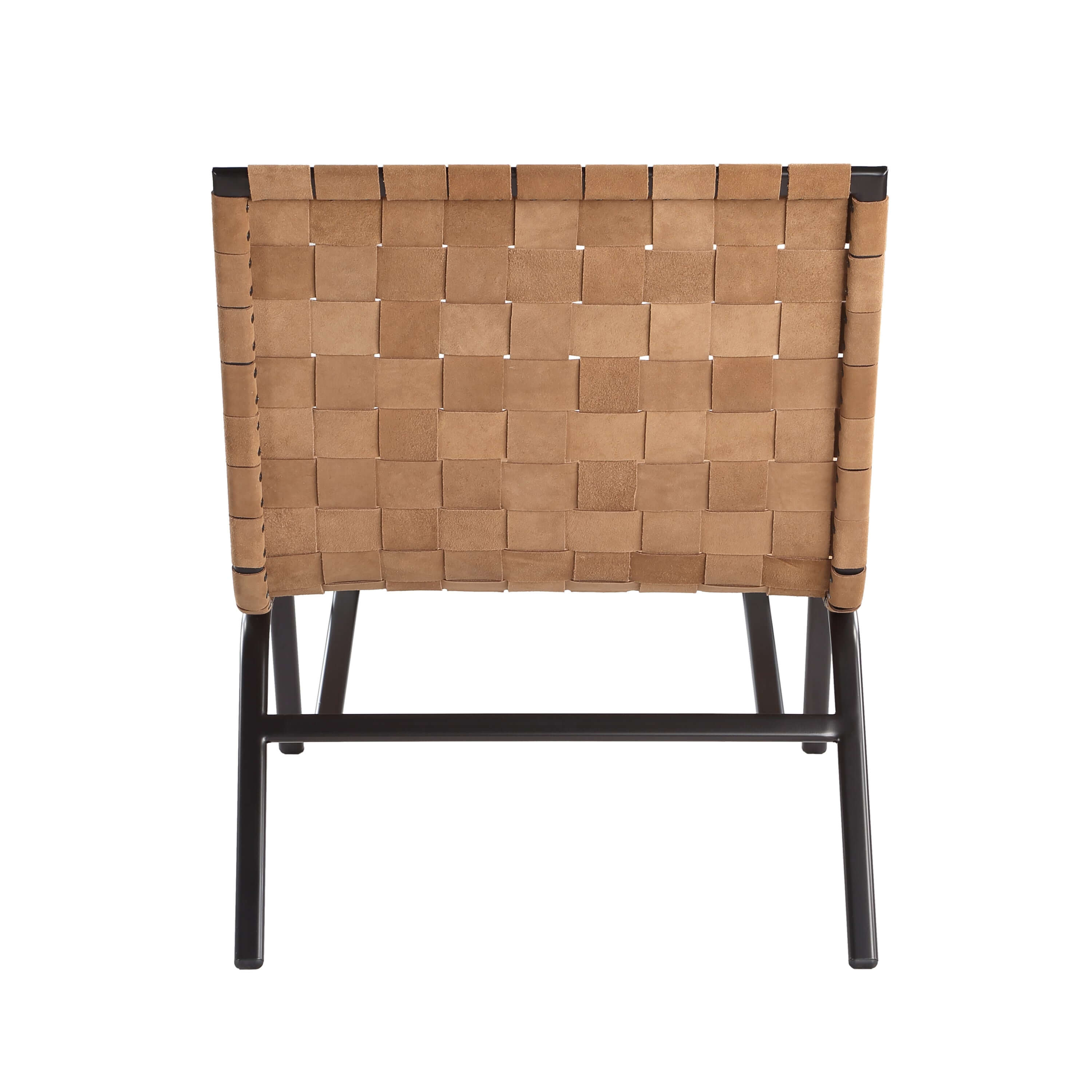 Camden Brown Leather Basket Weave Armless Accent Chair