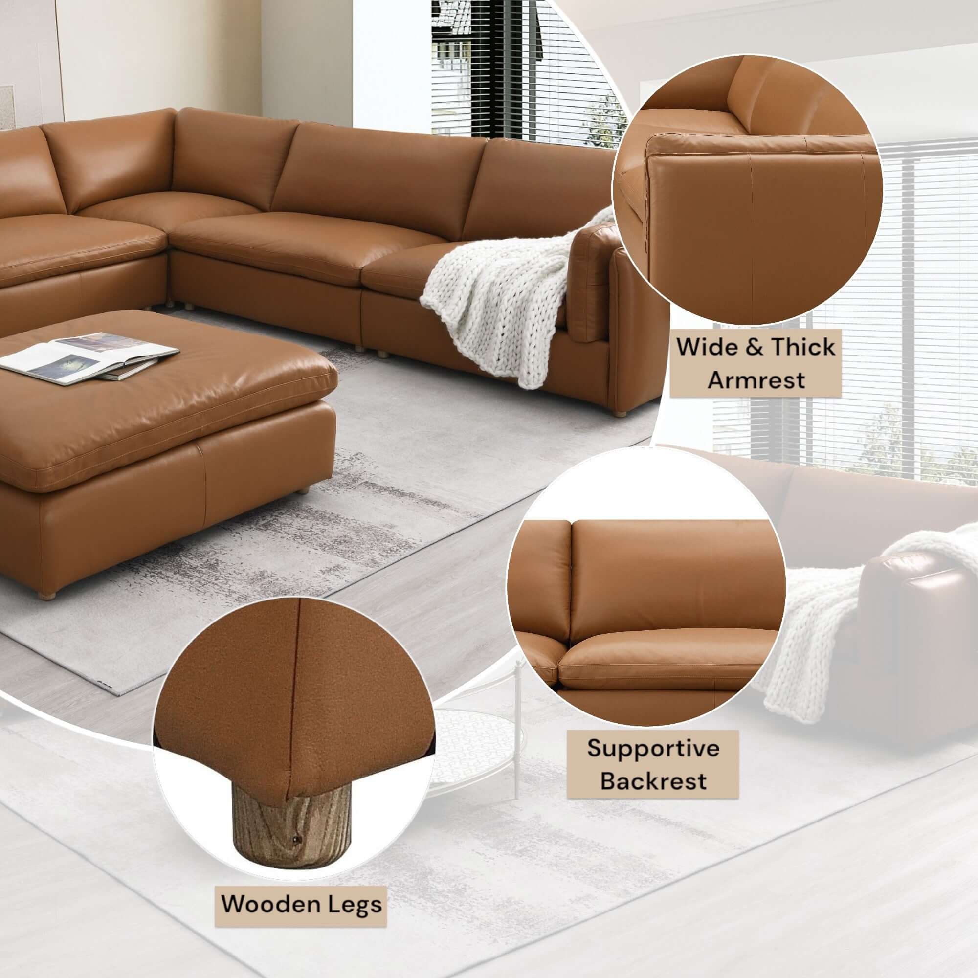 Brighton Leather 5 Piece Modular Corner Sofa Sectional 142