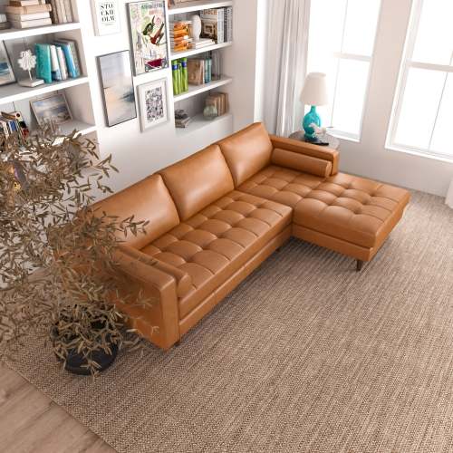 Anthony MCM Tufted Leather Chaise Sofa Sectional 101