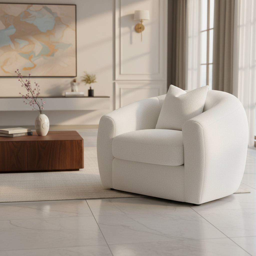 Isabella Tight Back White Boucle Lounge Chair