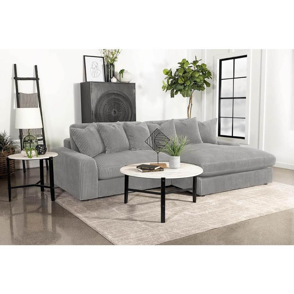 Blaine Corduroy Reversible Chaise Sofa Sectional (2 Colors)