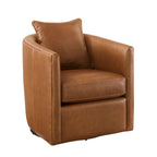 Jasmine Top Grain Brown Leather Swivel Accent Chair