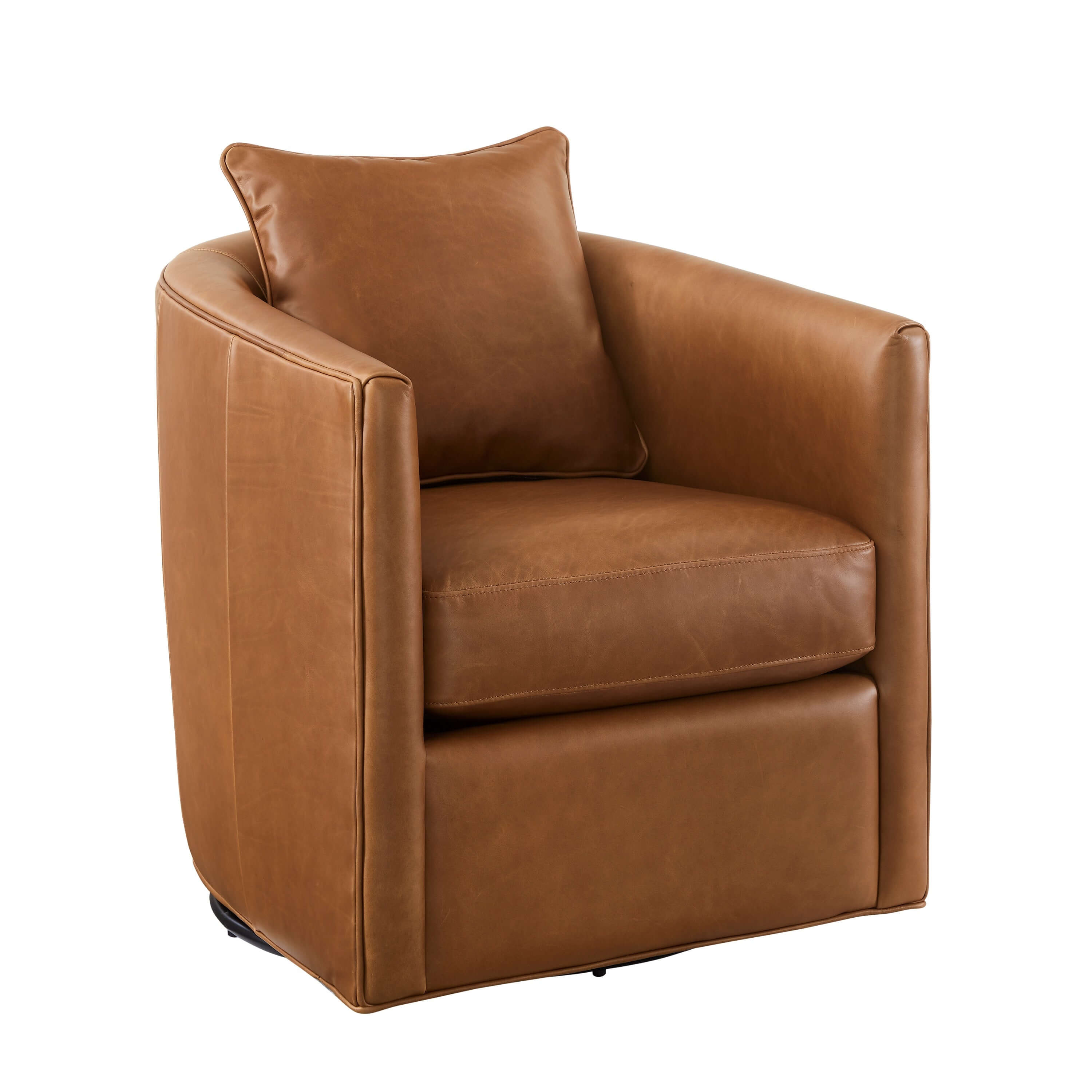 Jasmine Top Grain Brown Leather Swivel Accent Chair
