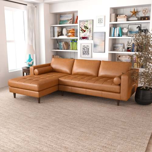 Anthony MCM Tufted Leather Chaise Sofa Sectional 101