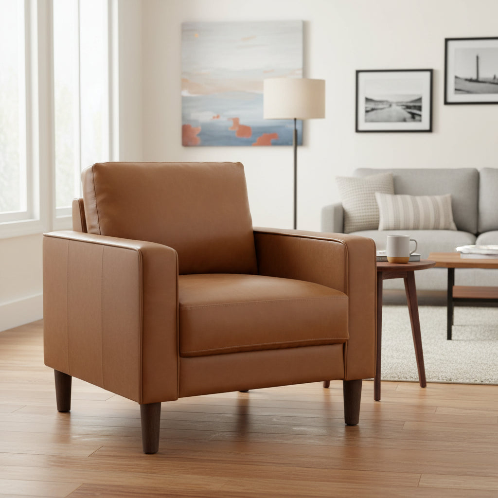 MCM Brown Faux Leather Upholstered Armchair