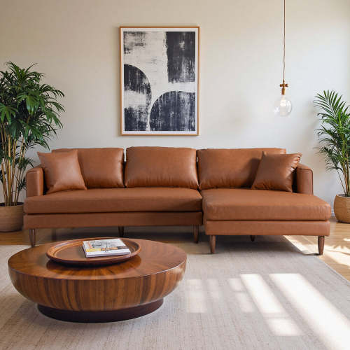 Blake Cognac Leather Sectional Sofa Right Facing Chaise 107