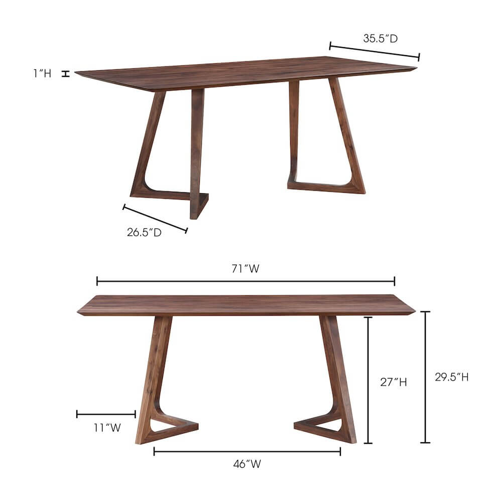 Godenza Solid Walnut Wood Rectangular Dining Table 71 (3 Colors)