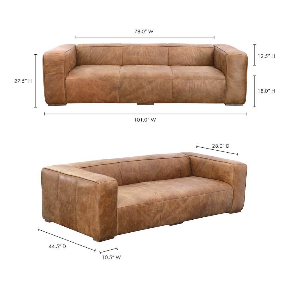 Bolton Modern Genuine Leather Square Arm Sofa 101