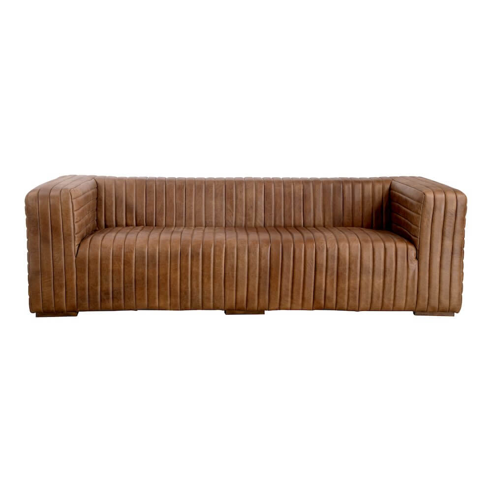 Castle Top-Grain Leather Channel Tufted Sofa 95 (2 Colors)
