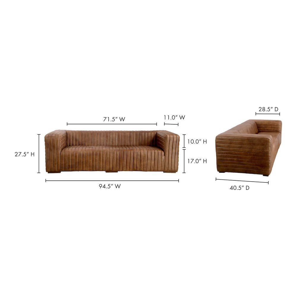Castle Top-Grain Leather Channel Tufted Sofa 95 (2 Colors)