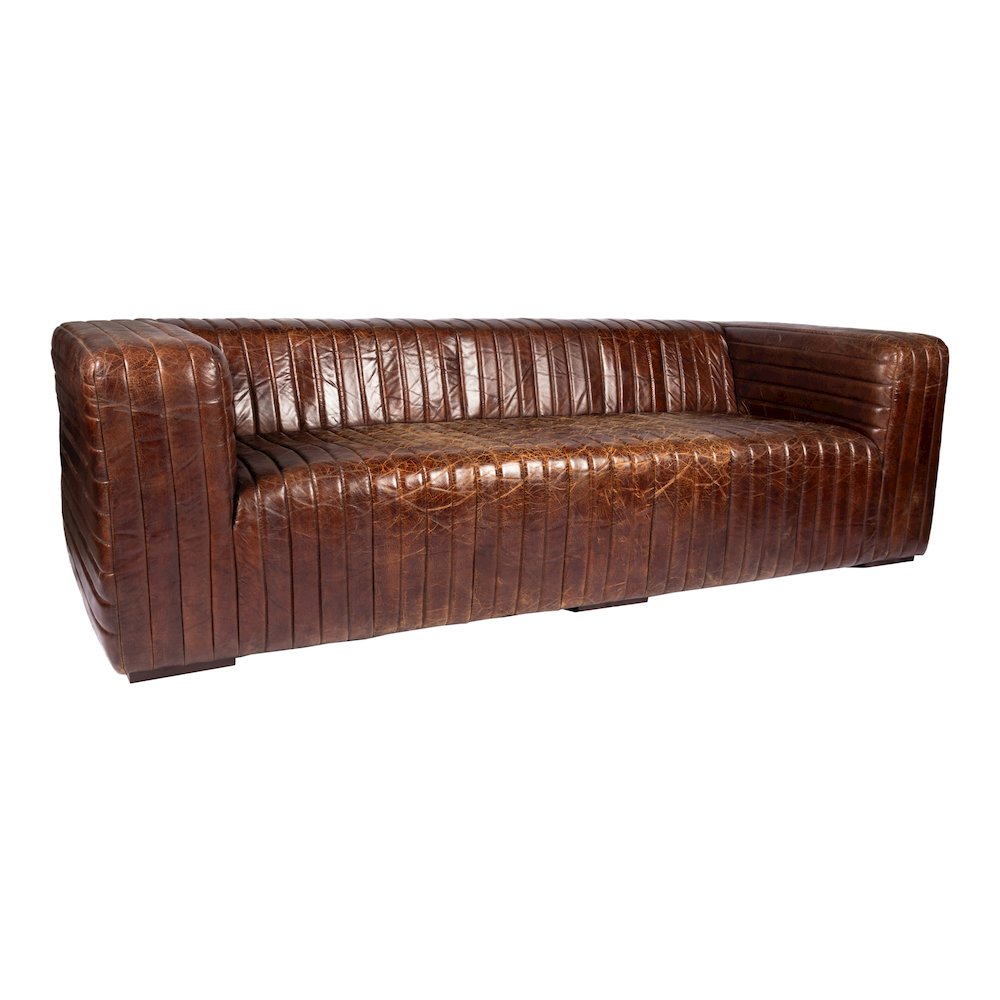 Castle Top-Grain Leather Channel Tufted Sofa 95 (2 Colors)
