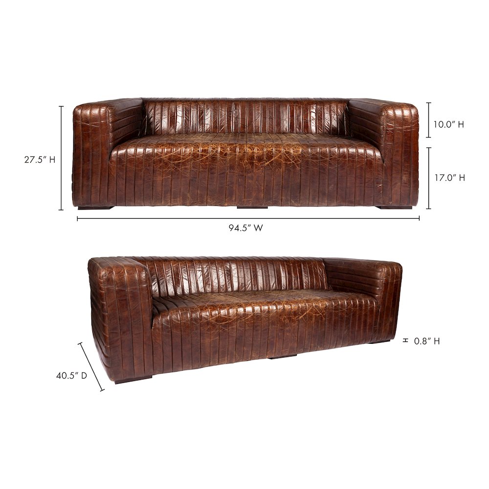 Castle Top-Grain Leather Channel Tufted Sofa 95 (2 Colors)