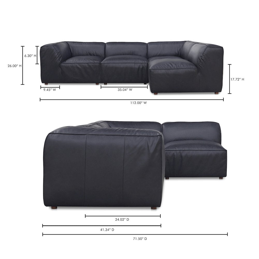 Form Black Genuine Leather Modular Sectional Sofa (2 Colors and Sizes)