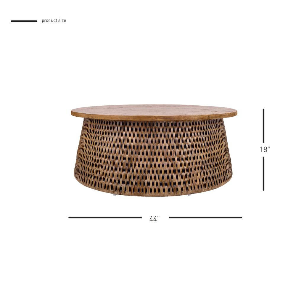 Kamari Rattan Round Coffee Table Solid Wood Top 44