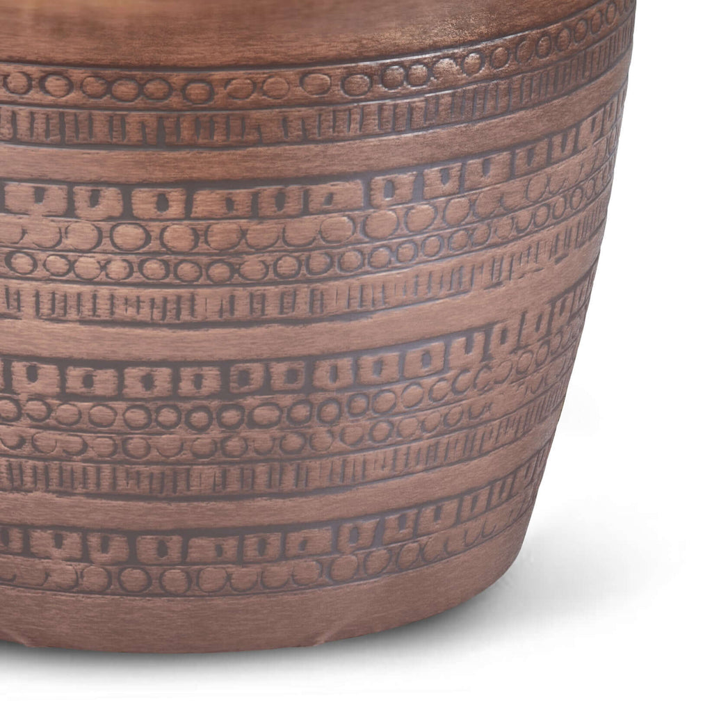 Engraved Antique Copper Round Accent End Table 15W