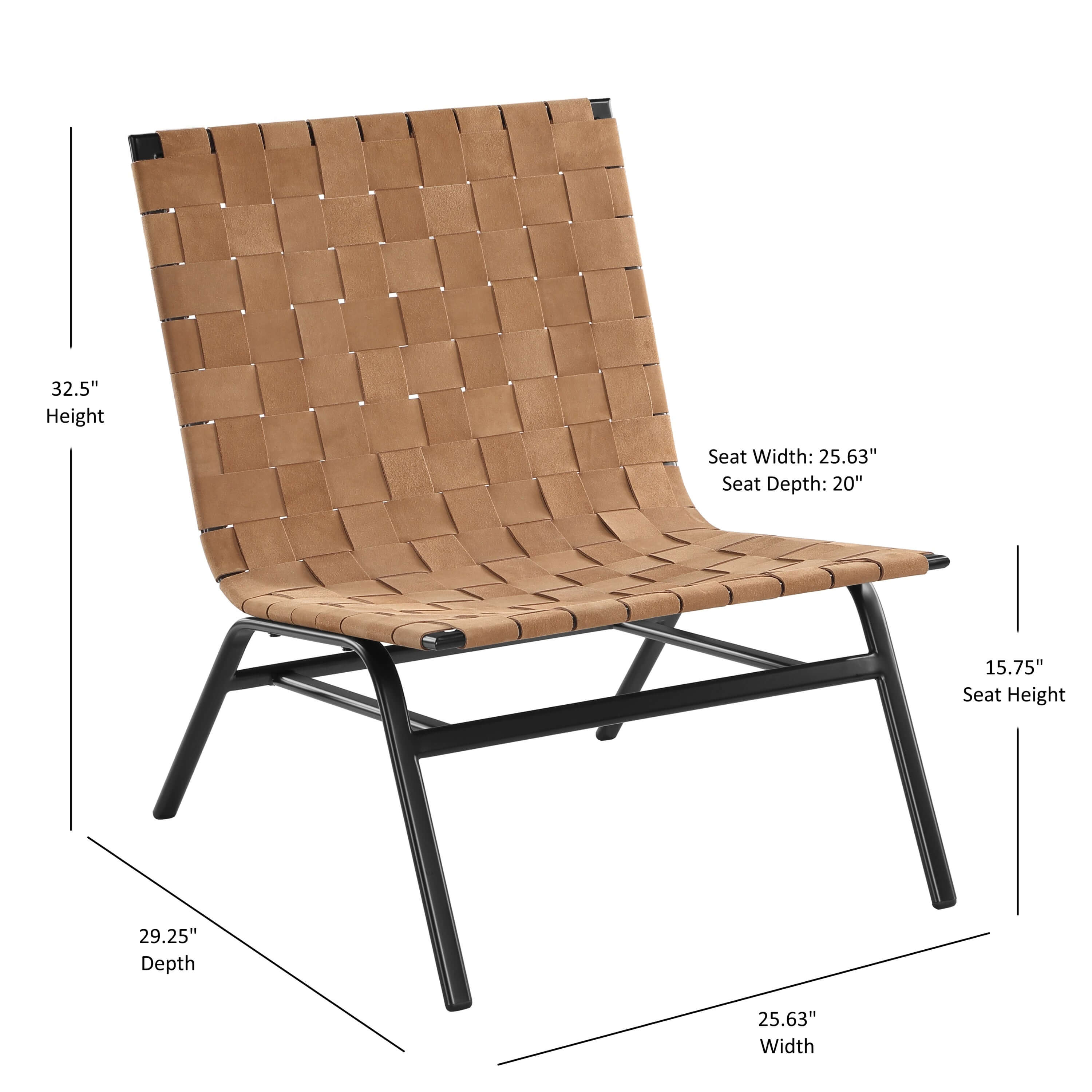 Camden Brown Leather Basket Weave Armless Accent Chair