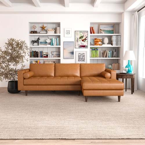 Anthony MCM Tufted Leather Chaise Sofa Sectional 101