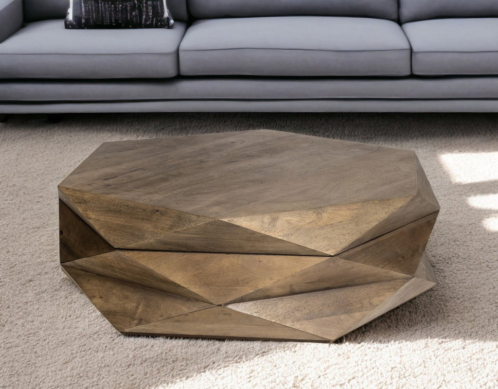 Hexagonal Solid Wood Coffee Table With Storage 48
