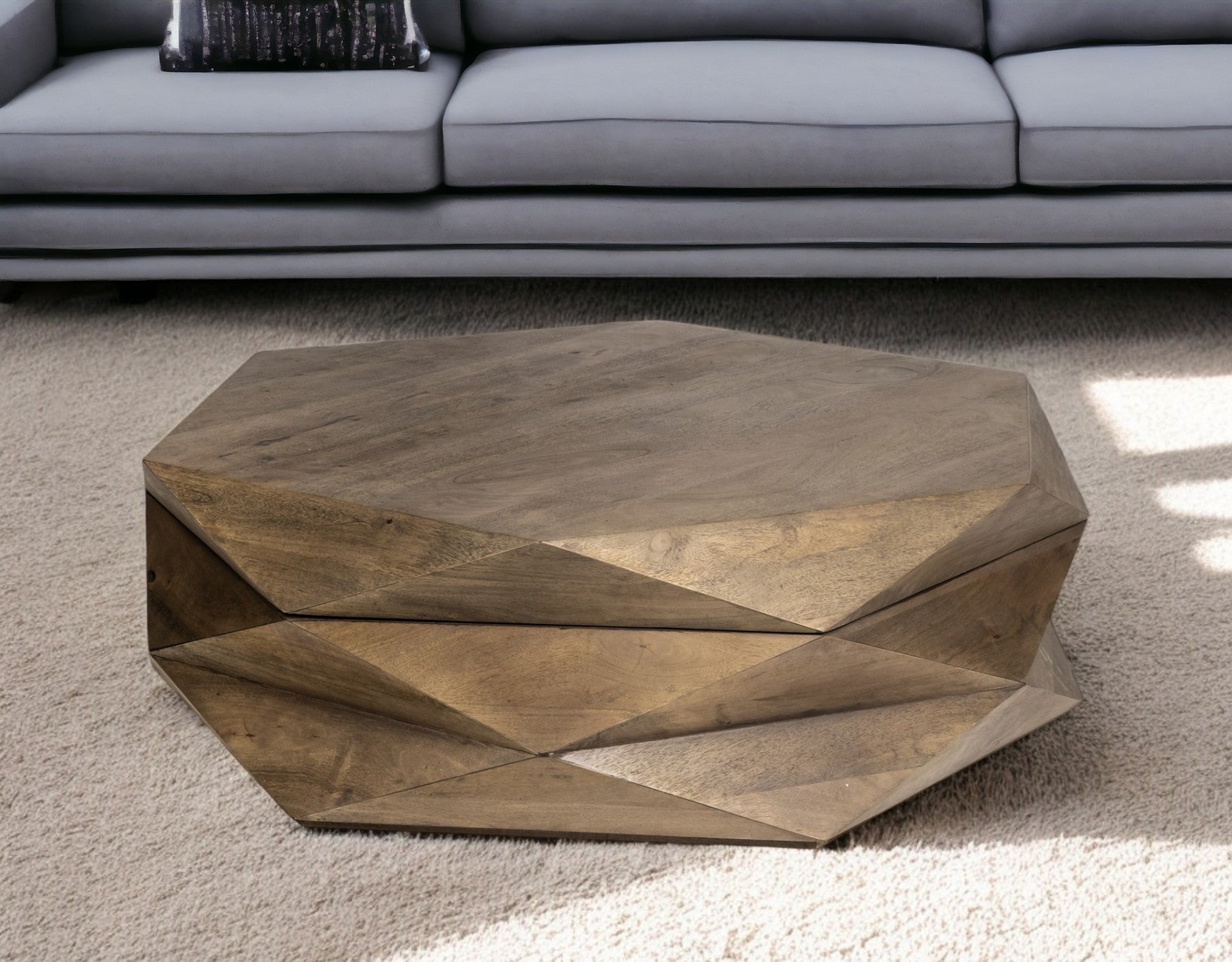 Hexagonal Solid Wood Coffee Table With Storage 48