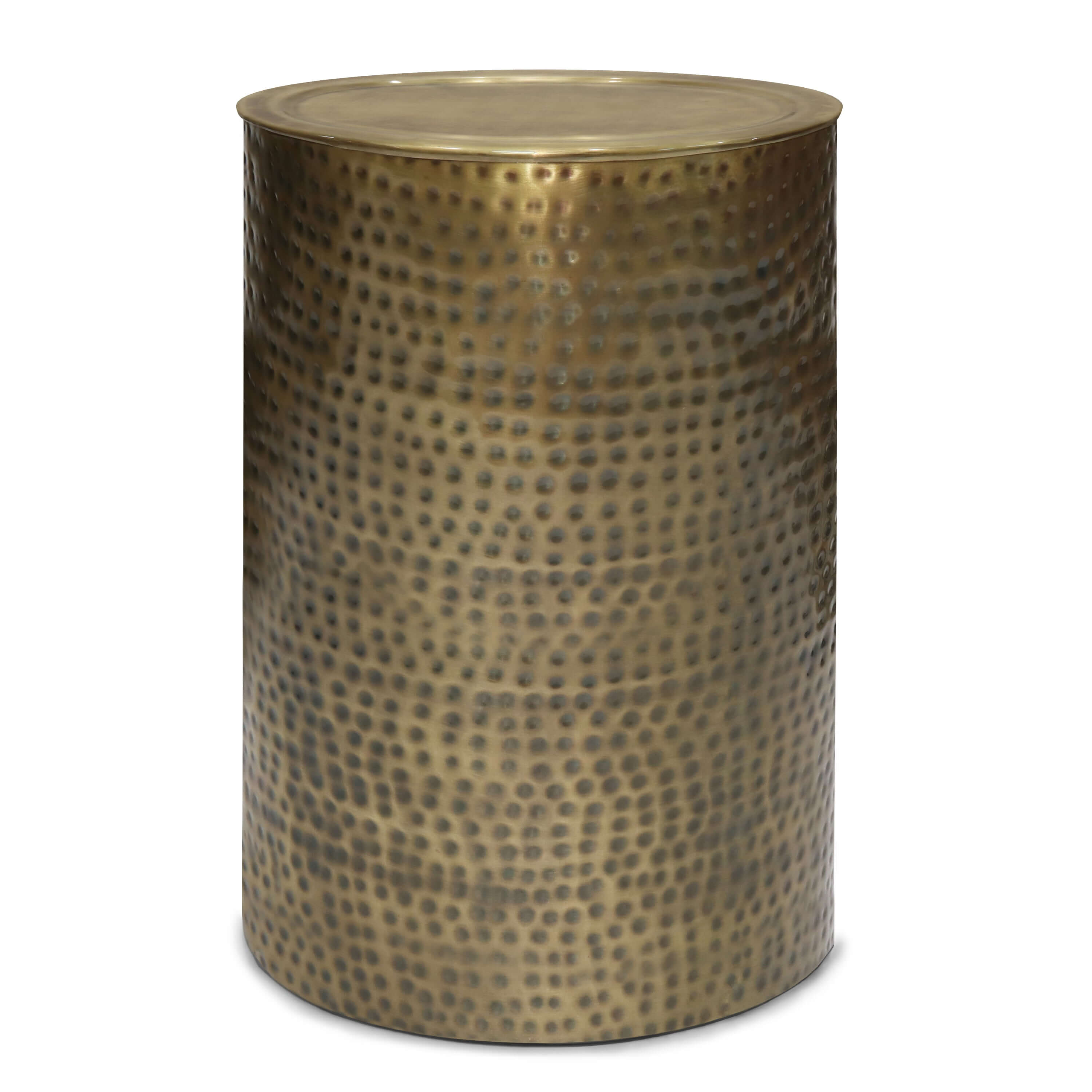 Corbin Hammered Antique Gold Metal Cylindrical Side Table 16