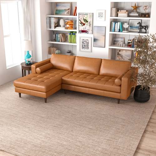 Anthony MCM Tufted Leather Chaise Sofa Sectional 101