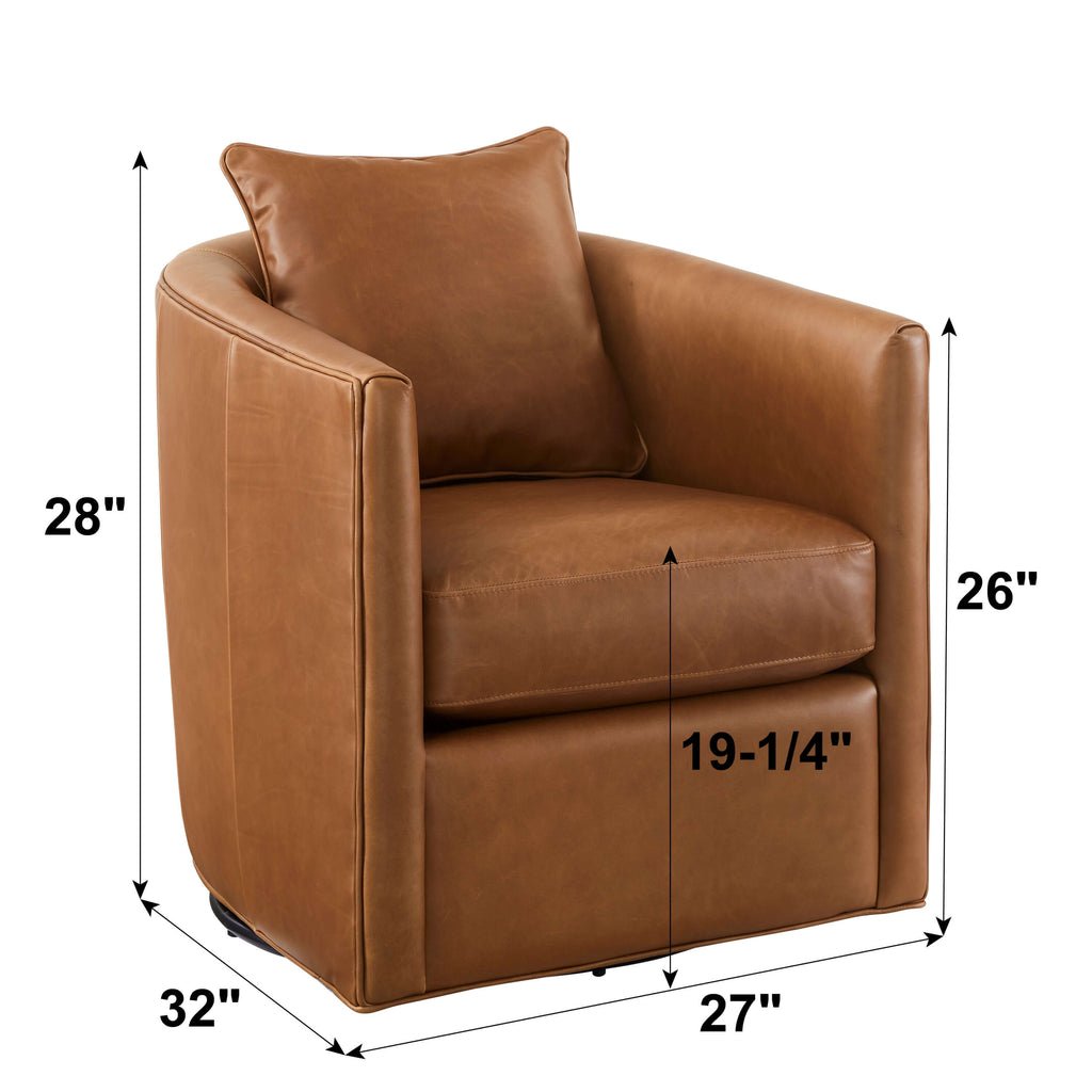 Jasmine Top Grain Brown Leather Swivel Accent Chair