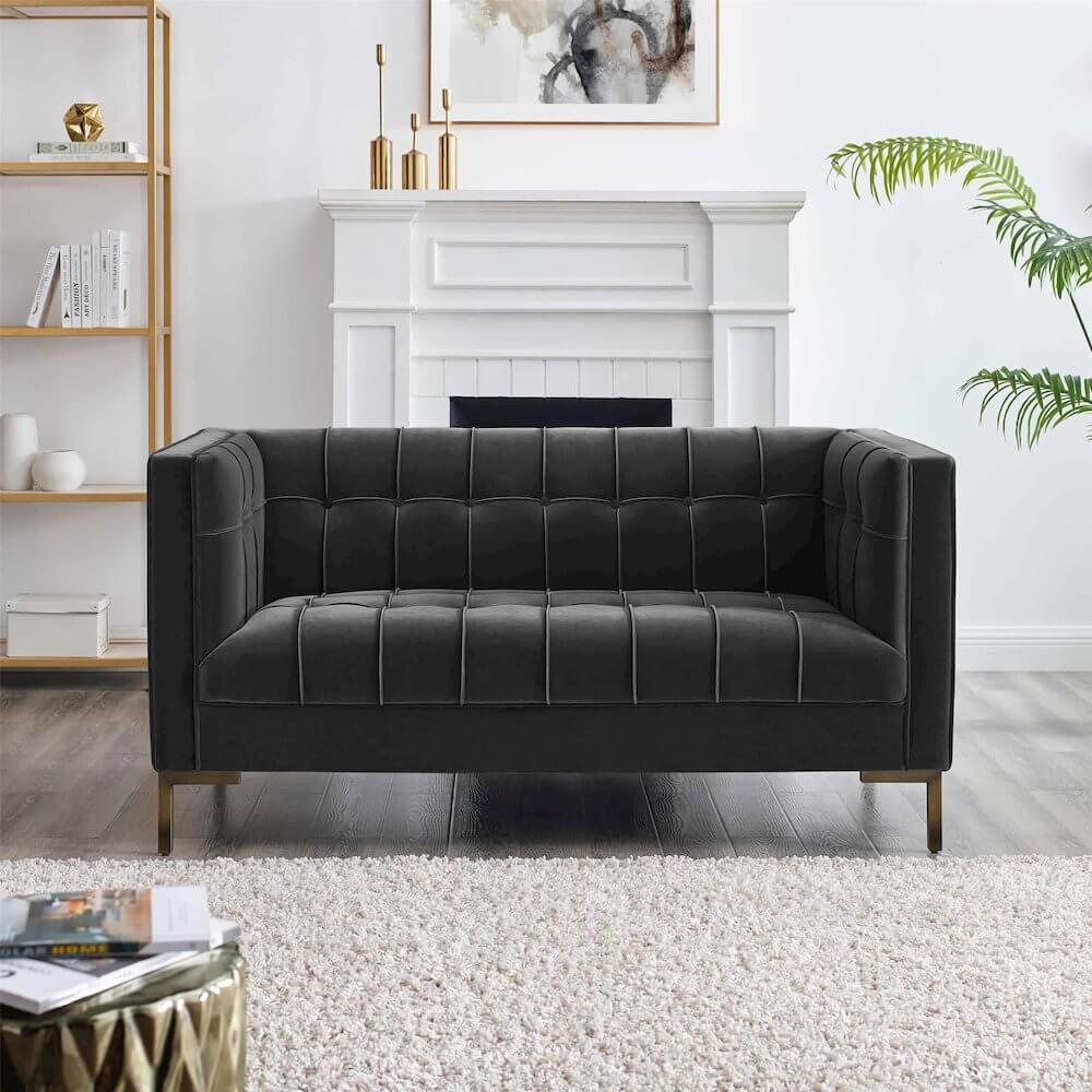 Isaac Stitch Tufted Velvet Loveseat 60 (2 Colors)