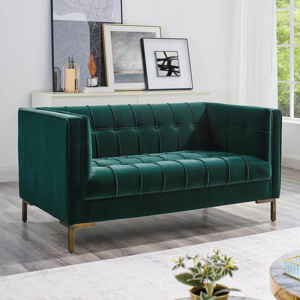 Isaac Stitch Tufted Velvet Loveseat 60 (2 Colors)