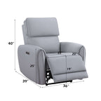 Jeromie Gray PU Leather Power Motion Recliner w/ USB Port