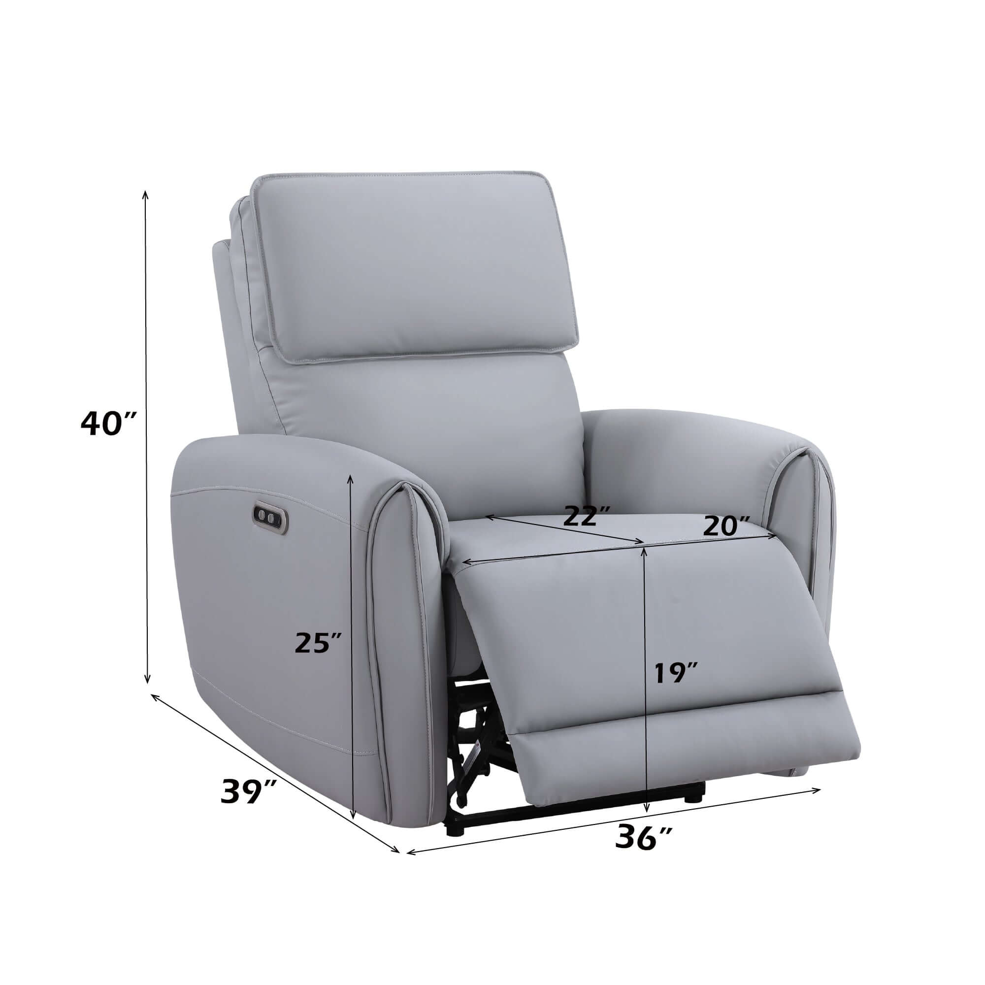 Jeromie Gray PU Leather Power Motion Recliner w/ USB Port
