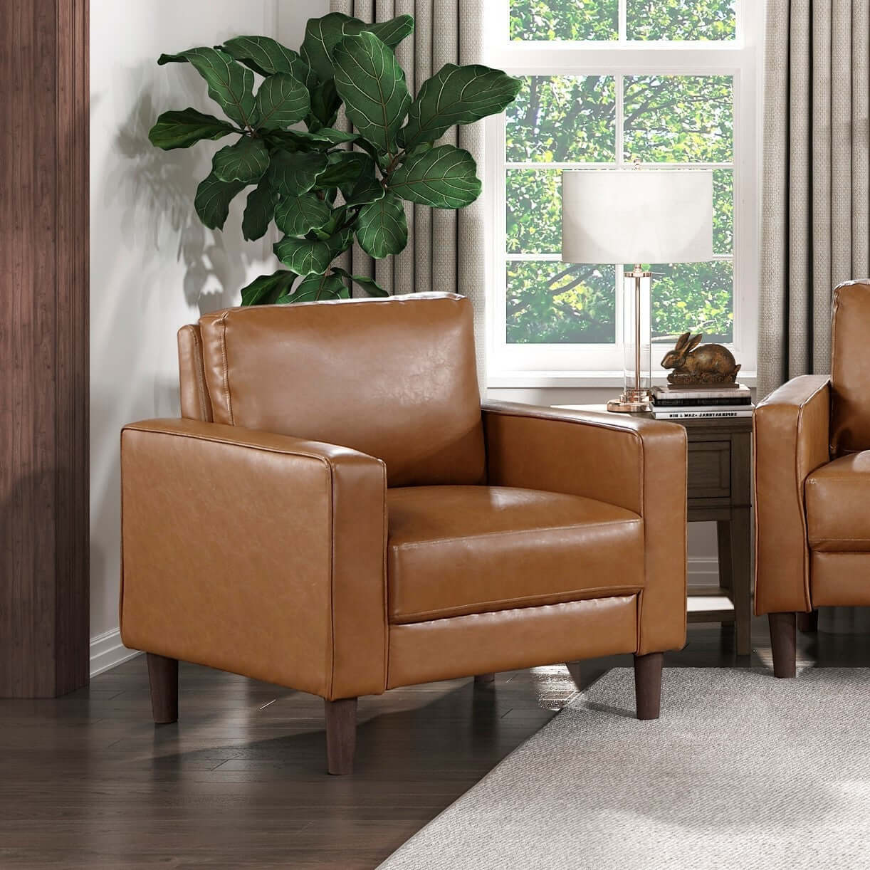MCM Brown Faux Leather Upholstered Armchair