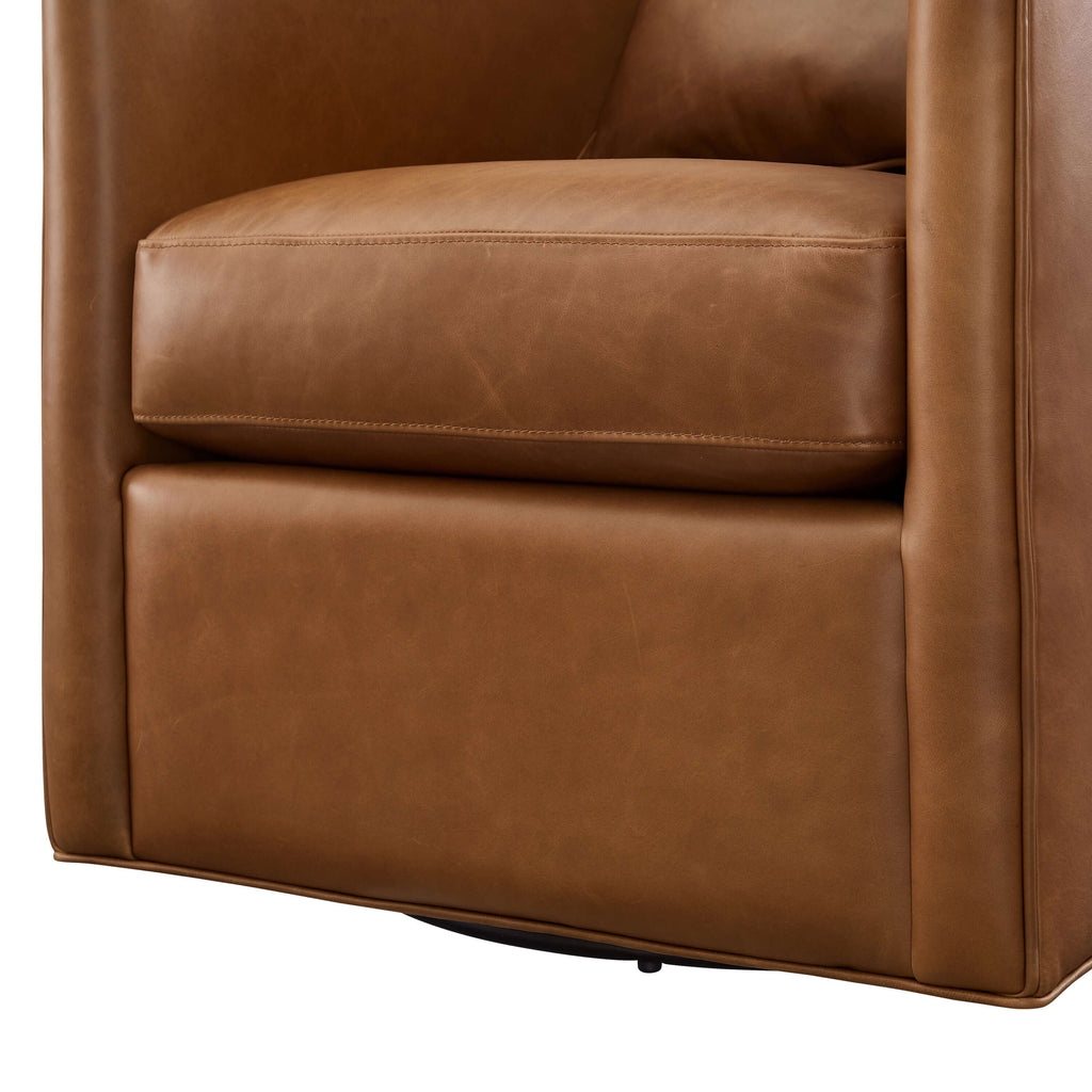 Jasmine Top Grain Brown Leather Swivel Accent Chair