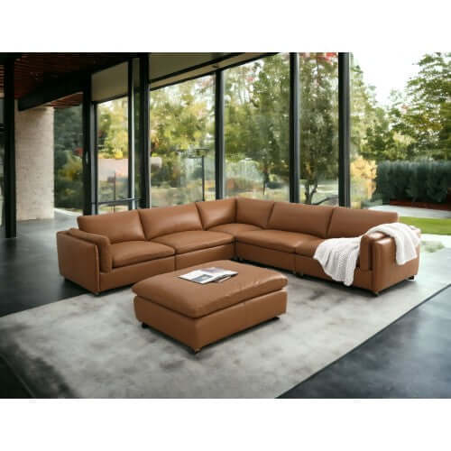 Brighton Leather 5 Piece Modular Corner Sofa Sectional 142