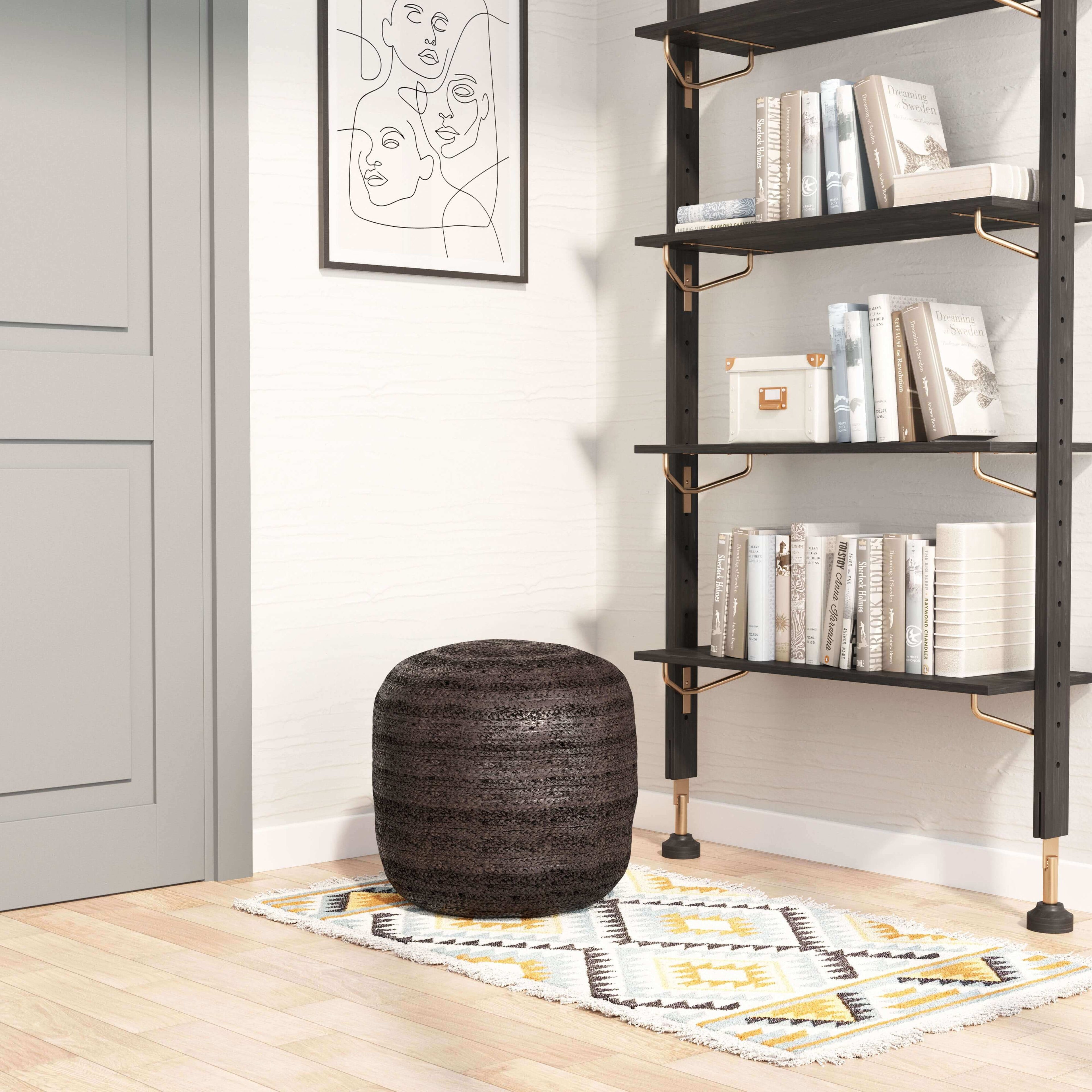 Lillian Boho Round Wicker Ottoman 18' (2 Colors)