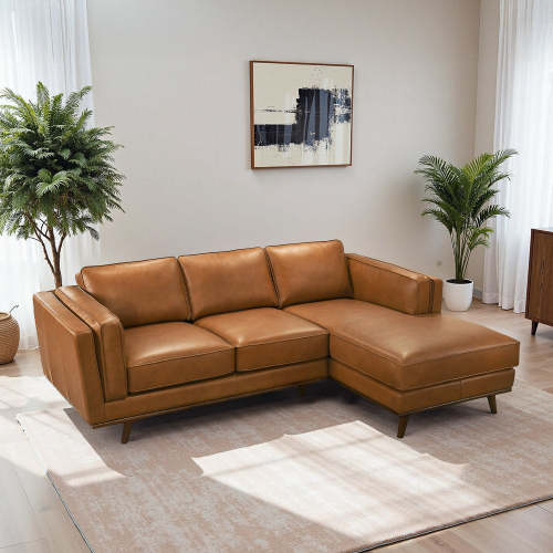 Chase MCM Tan Leather Chaise Sofa Sectional 92